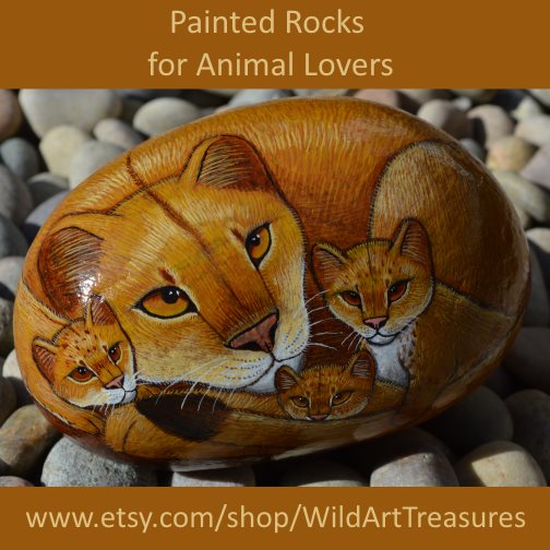 hand painted rocks lions
